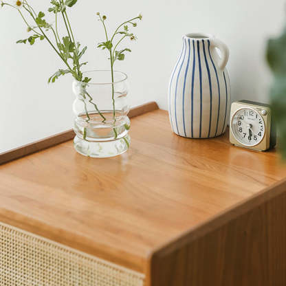 Scandinavian Rattan Wood 2-Drawer Nightstand