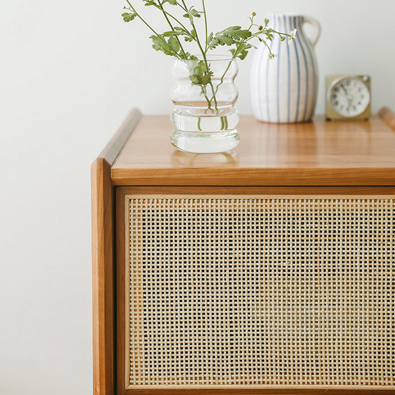 Scandinavian Rattan Wood 2-Drawer Nightstand
