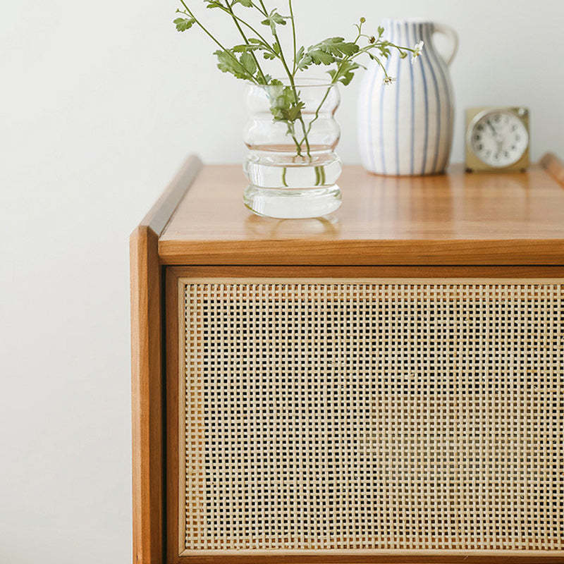 Scandinavian Rattan Wood 2-Drawer Nightstand