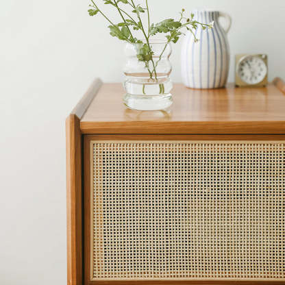 Scandinavian Rattan Wood 2-Drawer Nightstand
