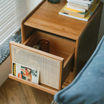 Scandinavian Rattan Wood 2-Drawer Nightstand