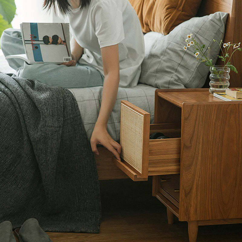 Scandinavian Rattan Wood 2-Drawer Nightstand