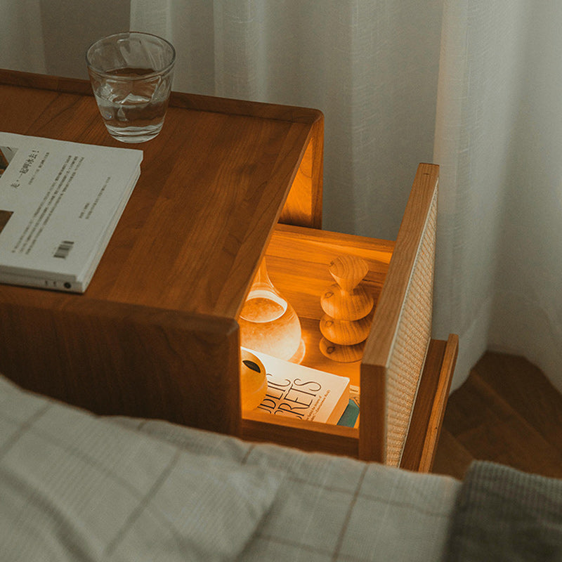 Scandinavian Rattan Wood 2-Drawer Nightstand