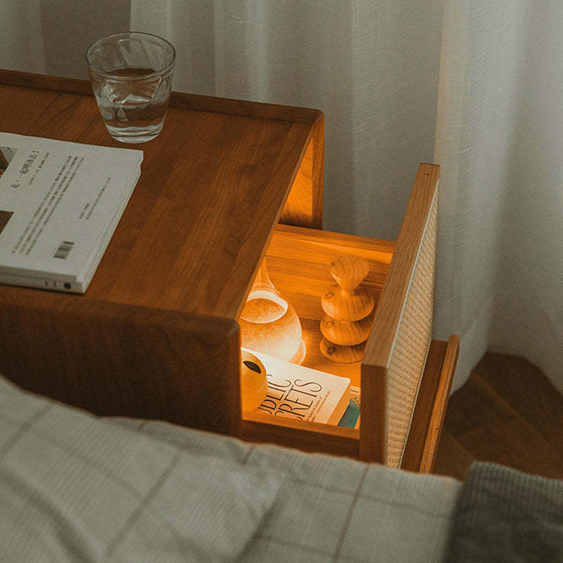 Scandinavian Rattan Wood 2-Drawer Nightstand