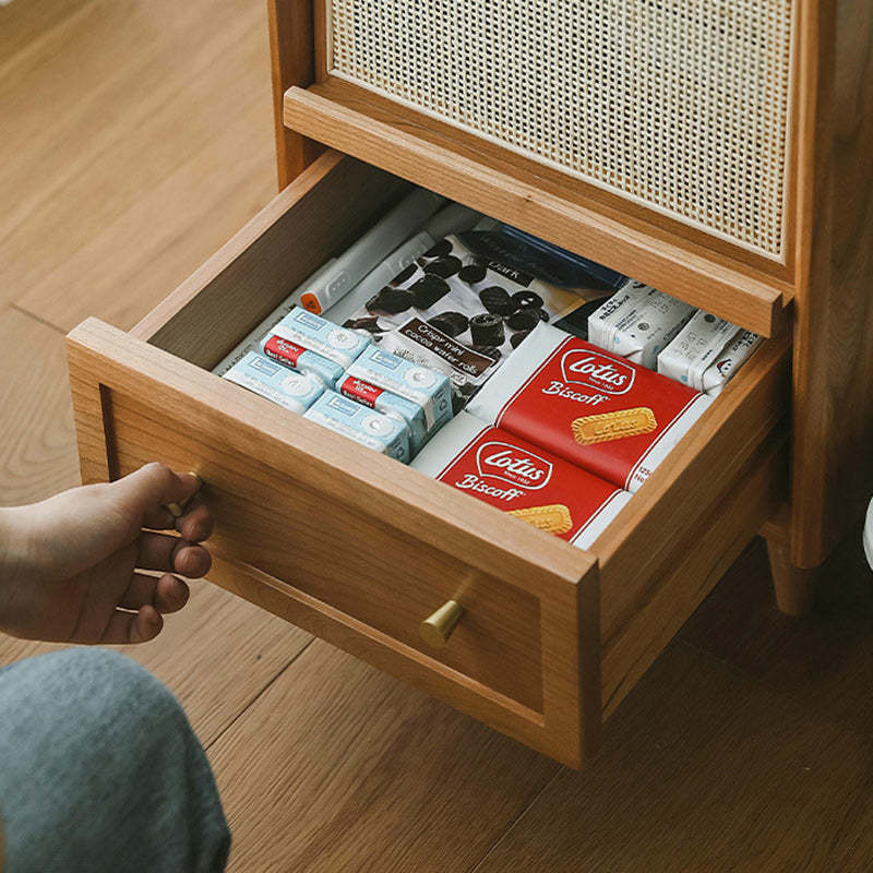 Scandinavian Rattan Wood 2-Drawer Nightstand