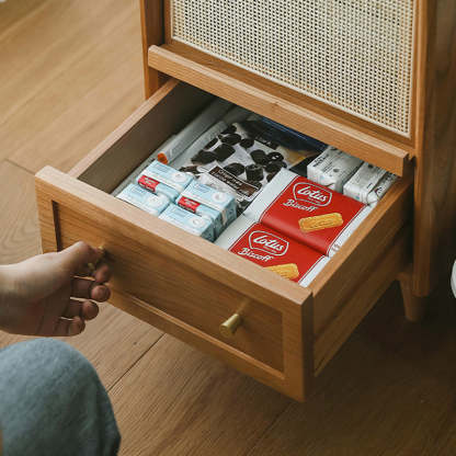 Scandinavian Rattan Wood 2-Drawer Nightstand