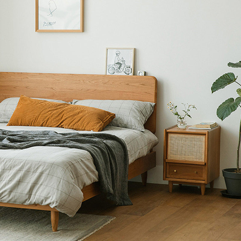 Scandinavian Rattan Wood 2-Drawer Nightstand