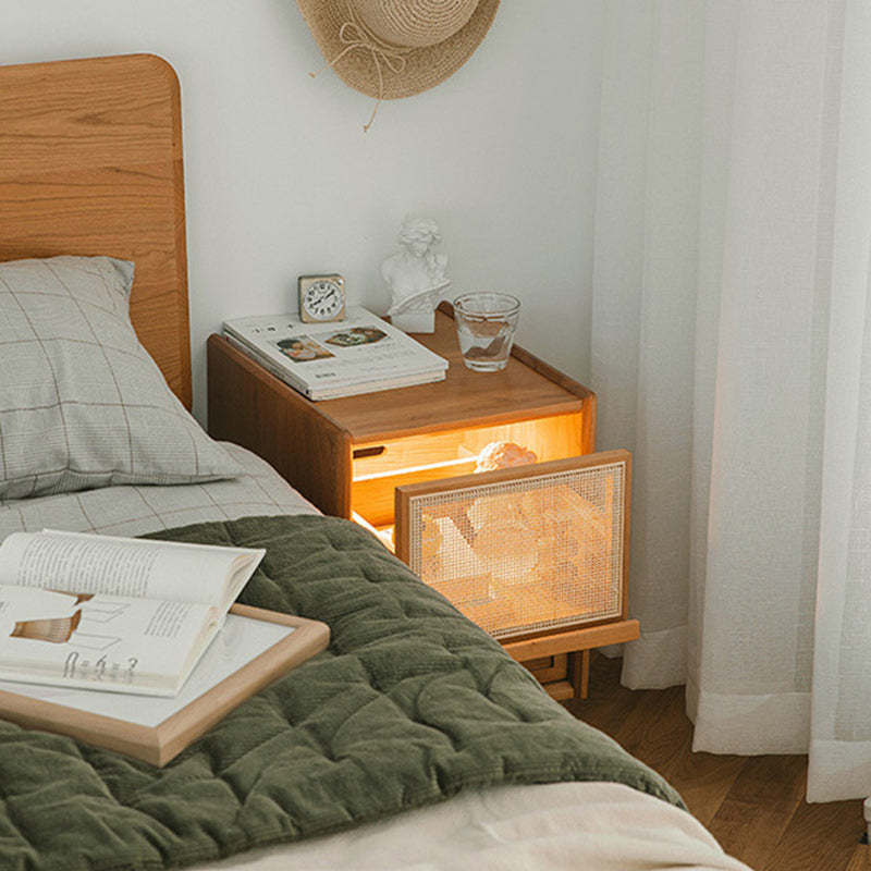 Scandinavian Rattan Wood 2-Drawer Nightstand