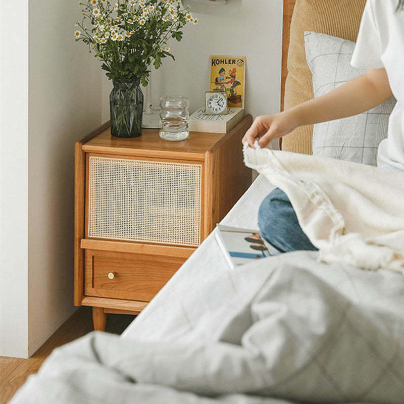 Scandinavian Rattan Wood 2-Drawer Nightstand
