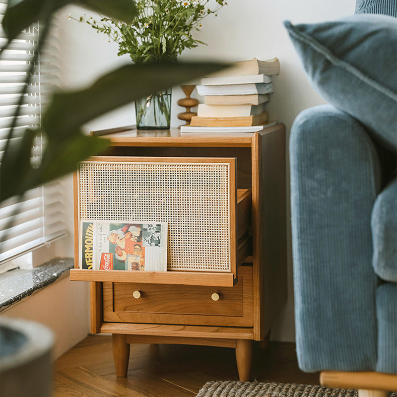 Scandinavian Rattan Wood 2-Drawer Nightstand