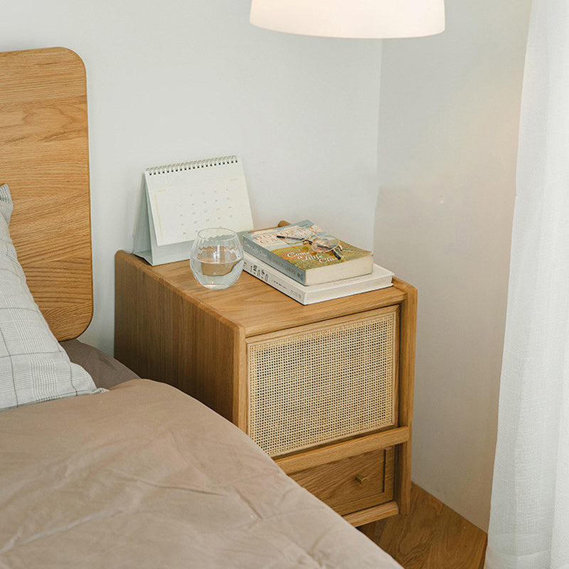 Scandinavian Rattan Wood 2-Drawer Nightstand