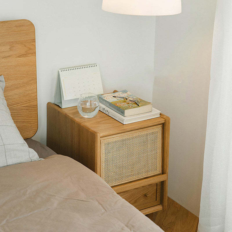 Scandinavian Rattan Wood 2-Drawer Nightstand