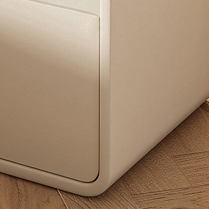 Scandinavian Leather Wood 2-Drawer Nightstand — Khaki