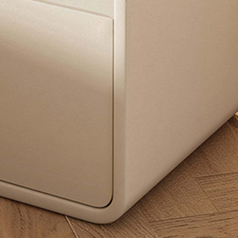 Scandinavian Leather Wood 2-Drawer Nightstand — Khaki