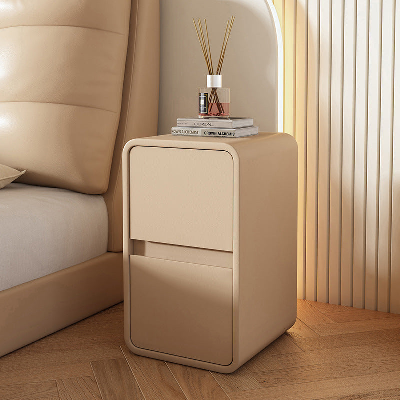 Scandinavian Leather Wood 2-Drawer Nightstand