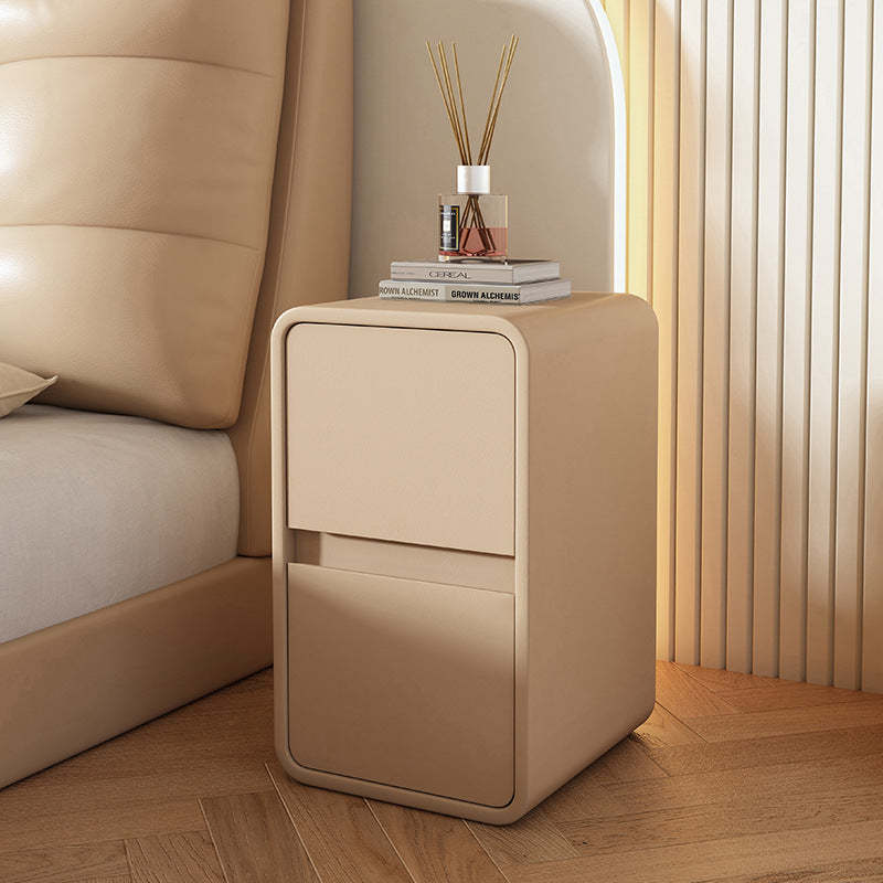 Scandinavian Leather Wood 2-Drawer Nightstand