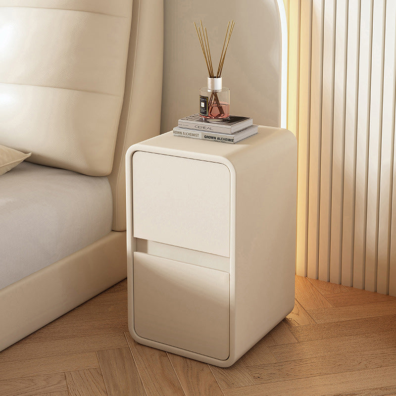 Scandinavian Leather Wood 2-Drawer Nightstand — White