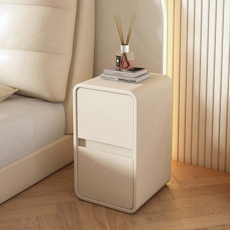 Scandinavian Leather Wood 2-Drawer Nightstand — White