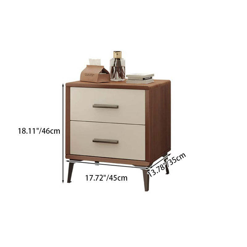 Minimalist Solid Wood Iron 2-Drawer Nightstand — Grey