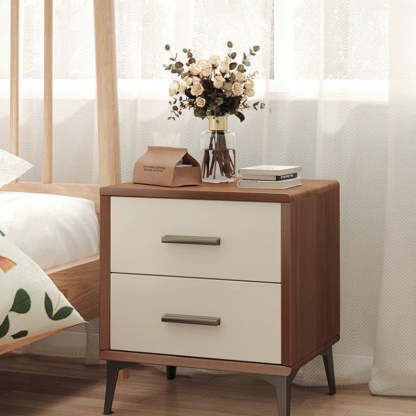 Minimalist Solid Wood Iron 2-Drawer Nightstand — Grey