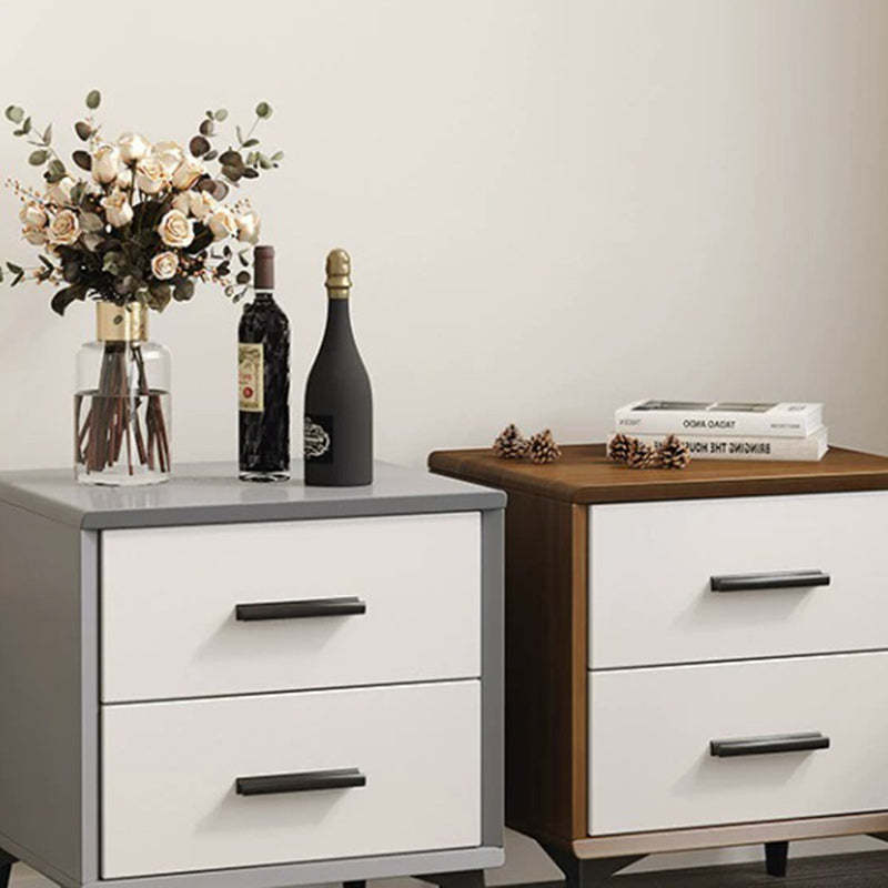 Minimalist Solid Wood Iron 2-Drawer Nightstand