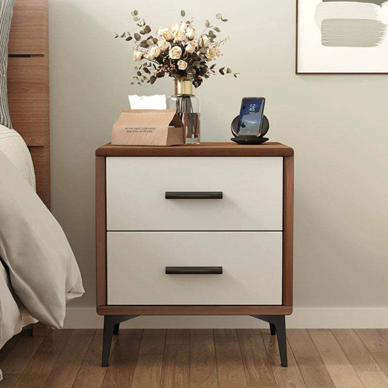 Minimalist Solid Wood Iron 2-Drawer Nightstand