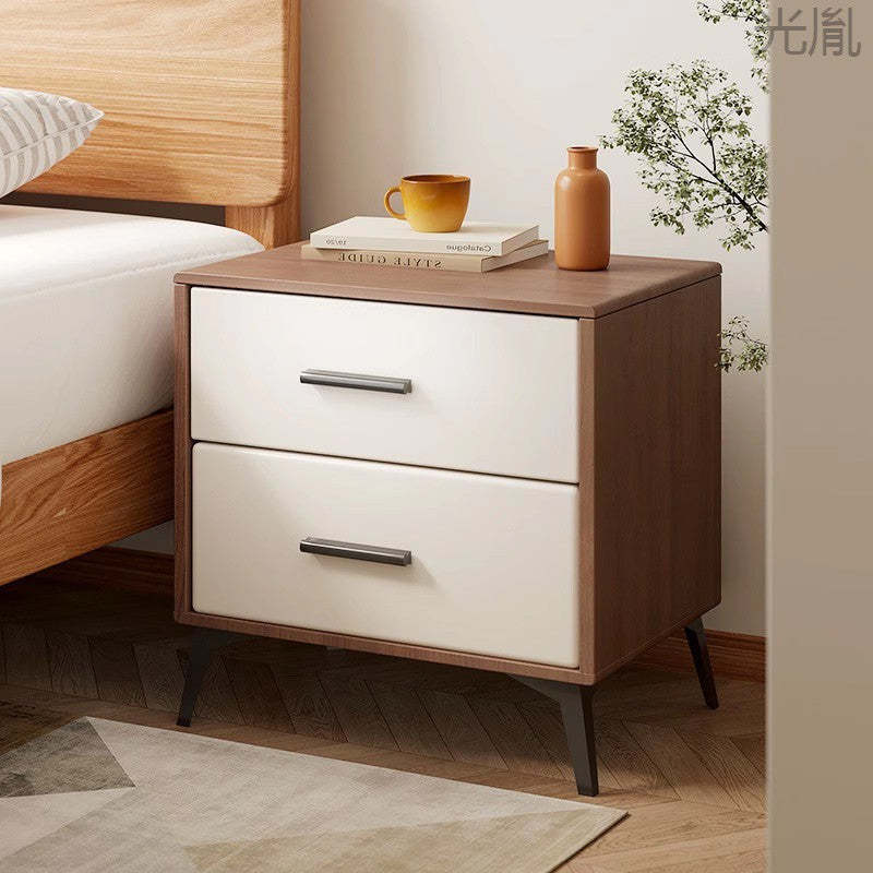 Minimalist Solid Wood Iron 2-Drawer Nightstand
