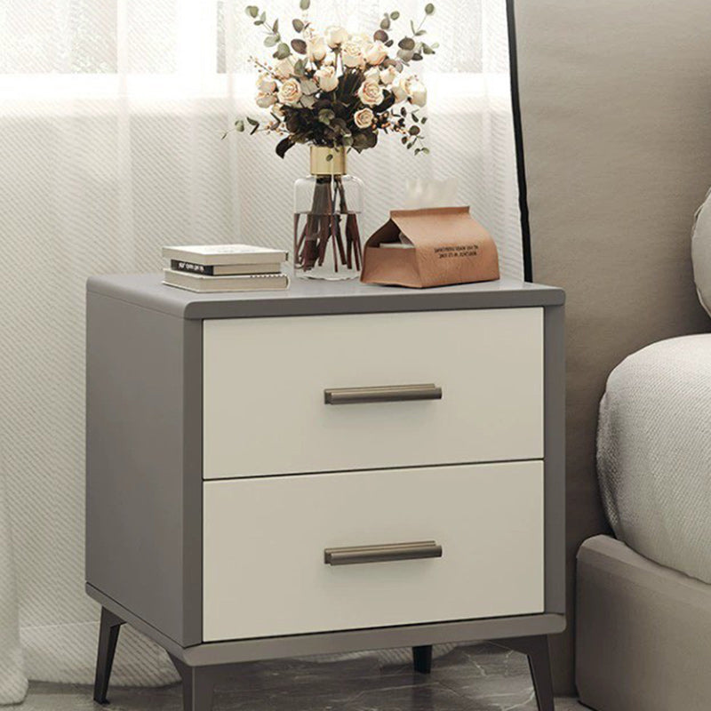 Minimalist Solid Wood Iron 2-Drawer Nightstand