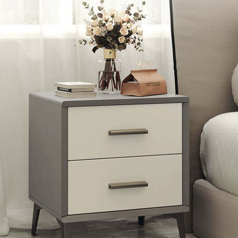 Minimalist Solid Wood Iron 2-Drawer Nightstand