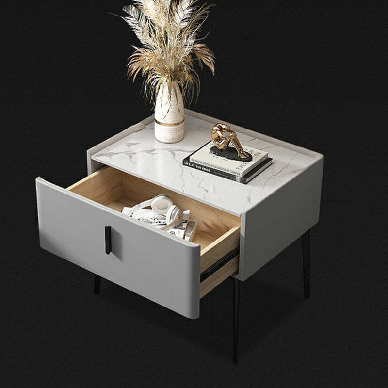 Modern Marble Leather Wood Nightstand — Blue