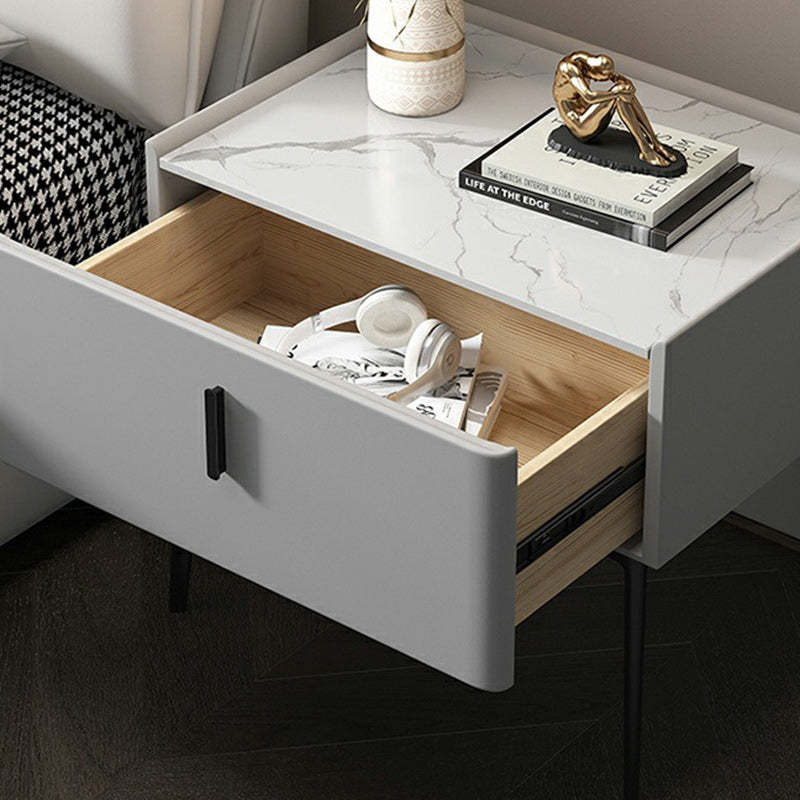 Modern Marble Leather Wood Nightstand — Orange