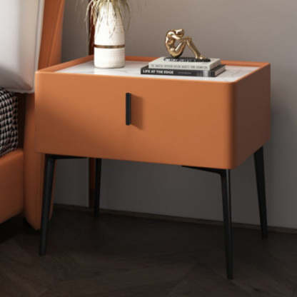 Modern Marble Leather Wood Nightstand