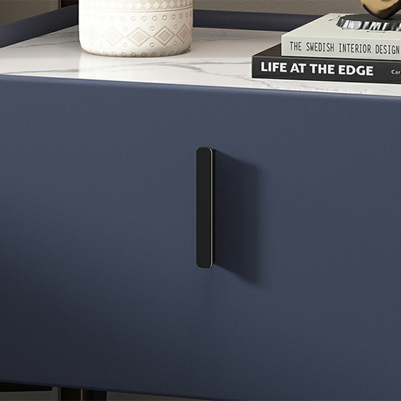 Modern Marble Leather Wood Nightstand — White