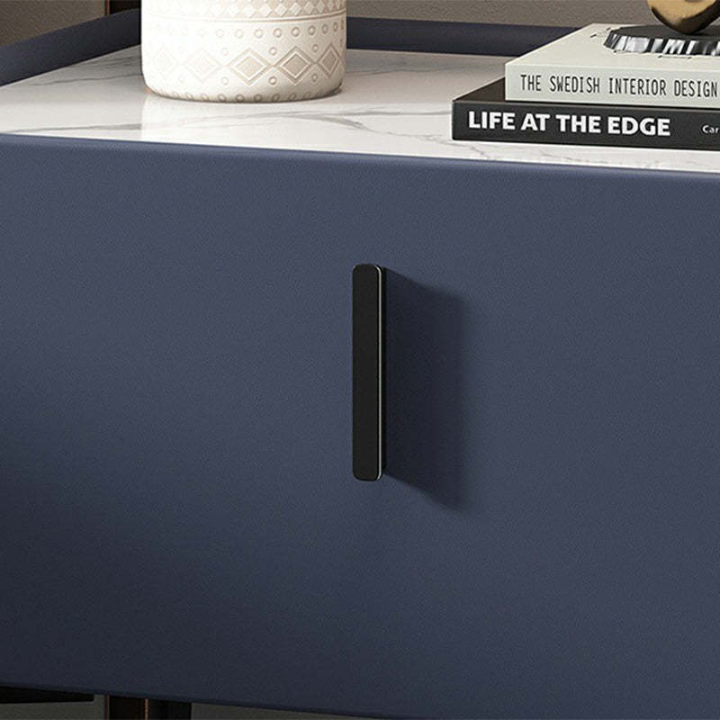 Modern Marble Leather Wood Nightstand — White