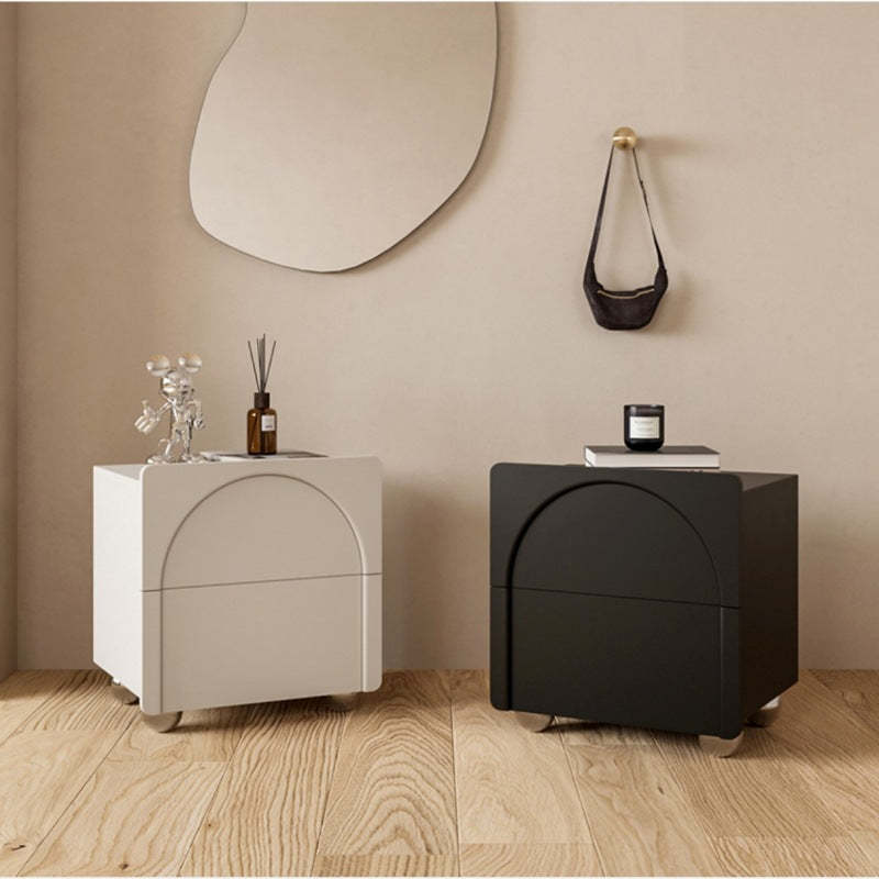 Minimalist Leather Wood Square Nightstand 2-Drawer