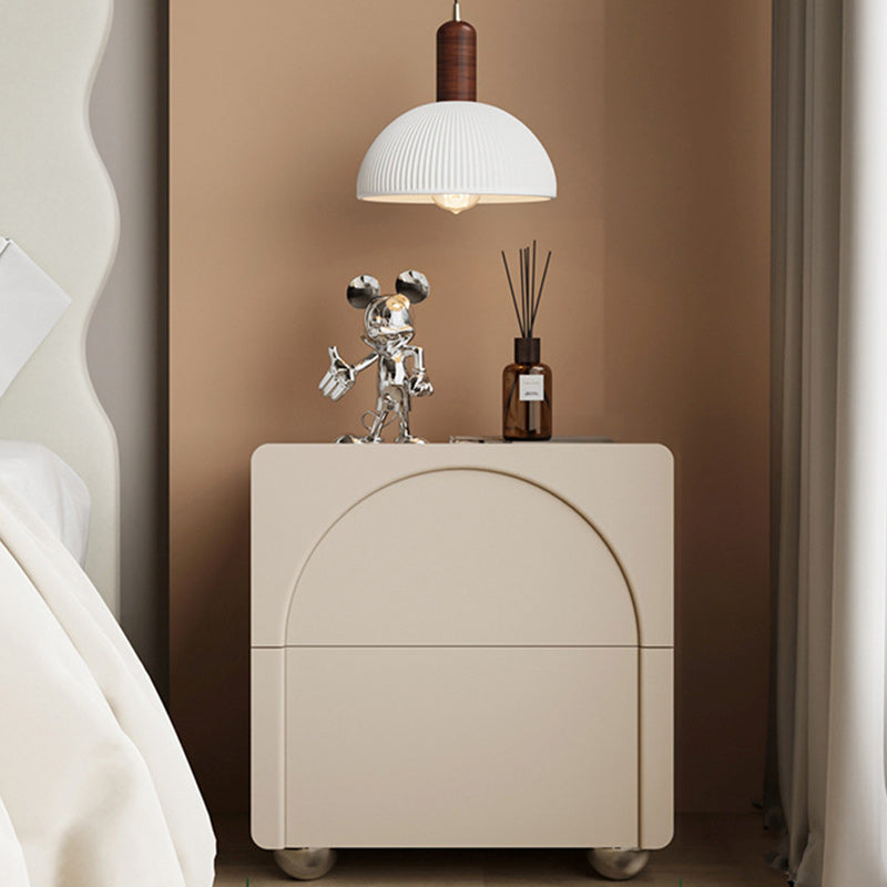 Minimalist Leather Wood Square Nightstand 2-Drawer — Black