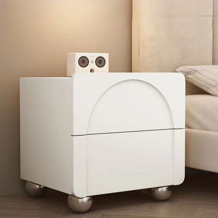 Minimalist Leather Wood Square Nightstand 2-Drawer