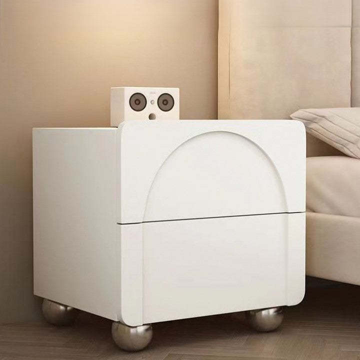 Minimalist Leather Wood Square Nightstand 2-Drawer