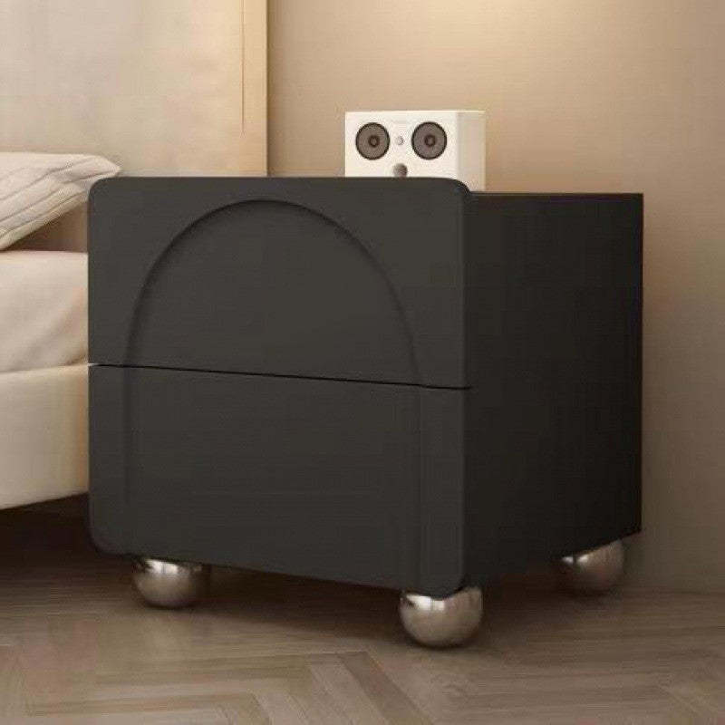 Minimalist Leather Wood Square Nightstand 2-Drawer