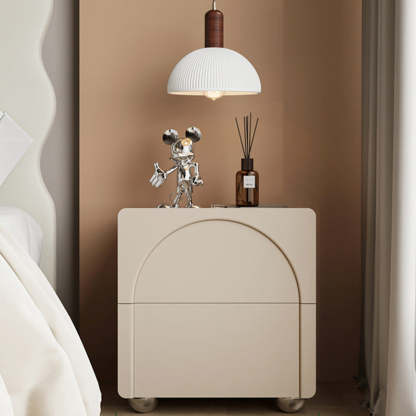 Minimalist Leather Wood Square Nightstand 2-Drawer — Black
