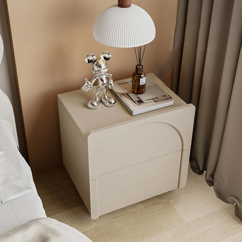 Minimalist Leather Wood Square Nightstand 2-Drawer — White
