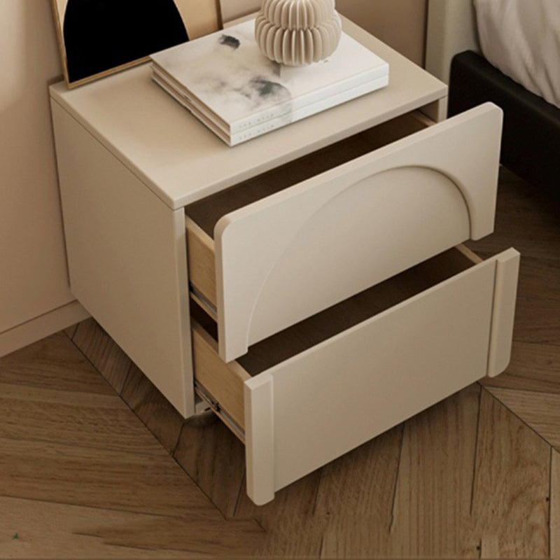 Minimalist Leather Wood Square Nightstand 2-Drawer — Black