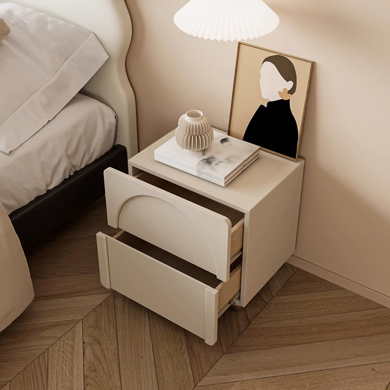 Minimalist Leather Wood Square Nightstand 2-Drawer — Beige