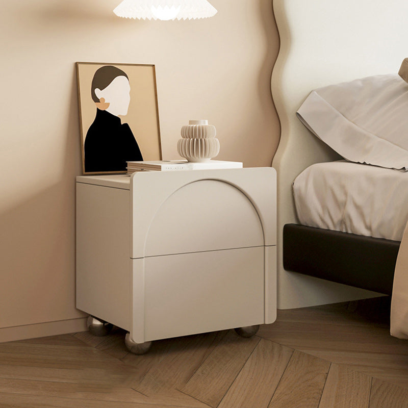 Minimalist Leather Wood Square Nightstand 2-Drawer