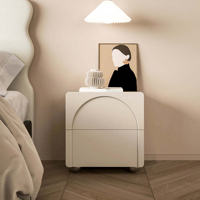 Minimalist Leather Wood Square Nightstand 2-Drawer