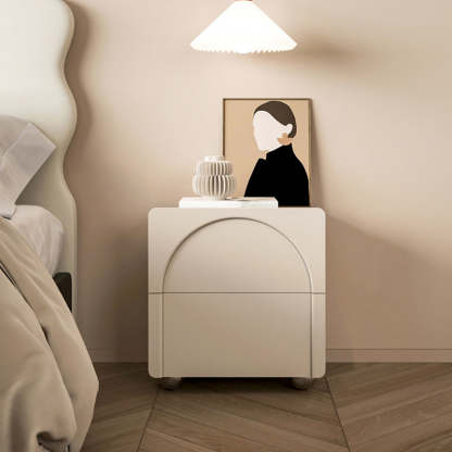 Minimalist Leather Wood Square Nightstand 2-Drawer