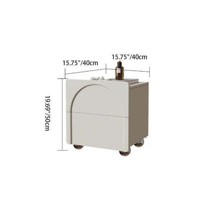Minimalist Leather Wood Square Nightstand 2-Drawer — Beige