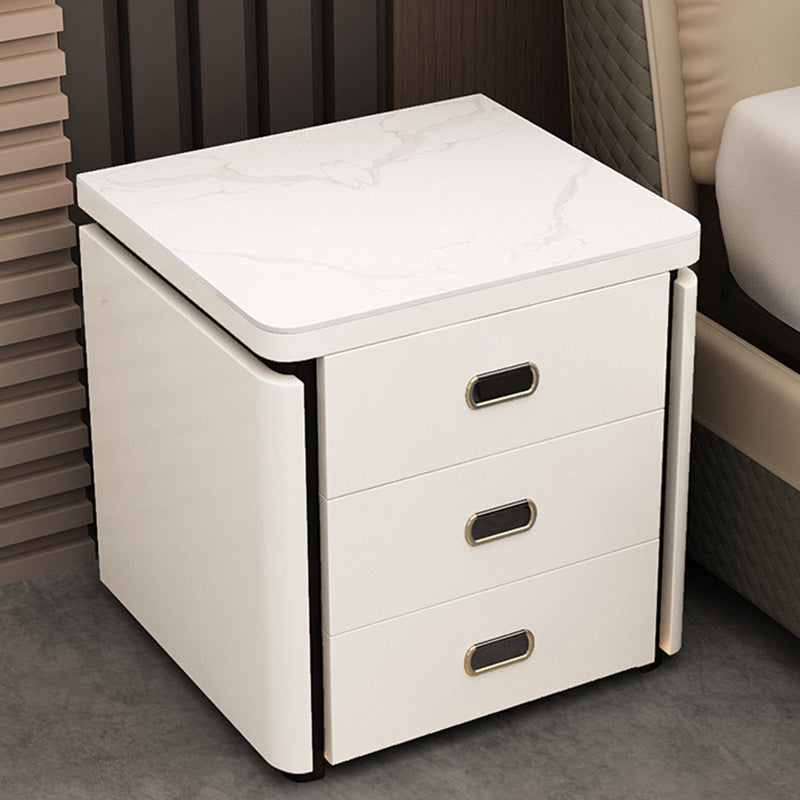 Minimalist Marble Leather Wood Square Nightstand 3-Drawer