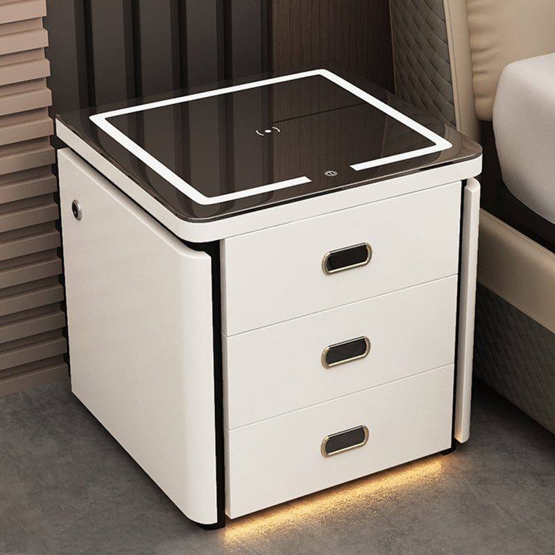 Minimalist Marble Leather Wood Square Nightstand 3-Drawer — B / Khaki