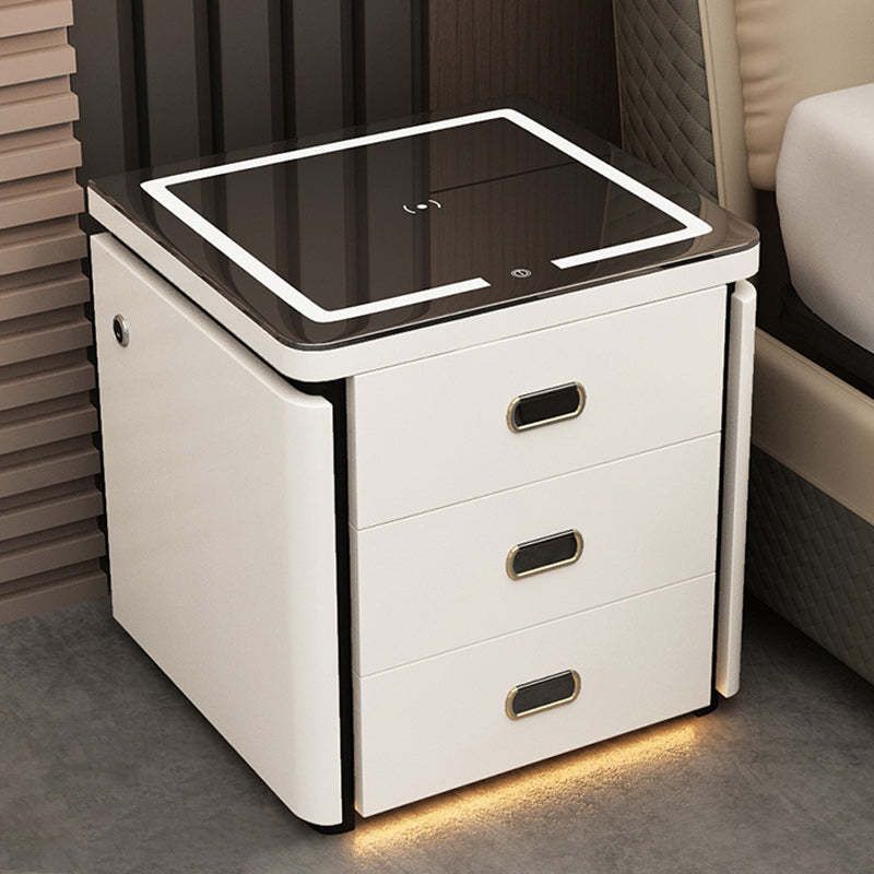 Minimalist Marble Leather Wood Square Nightstand 3-Drawer — B / Khaki